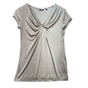 New York & Company Womens Metallic Blouse Top Size S Metallic Short Sleeve